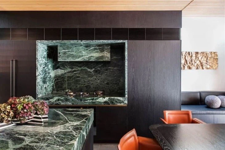 Verde Alpi Marble kitchen countertoop and table